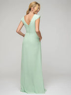 Bridesmaid Dresses V Neck Chiffon Cap Sleeves Long For Gorgeous Elegant Flattering Look For Bridesmaids