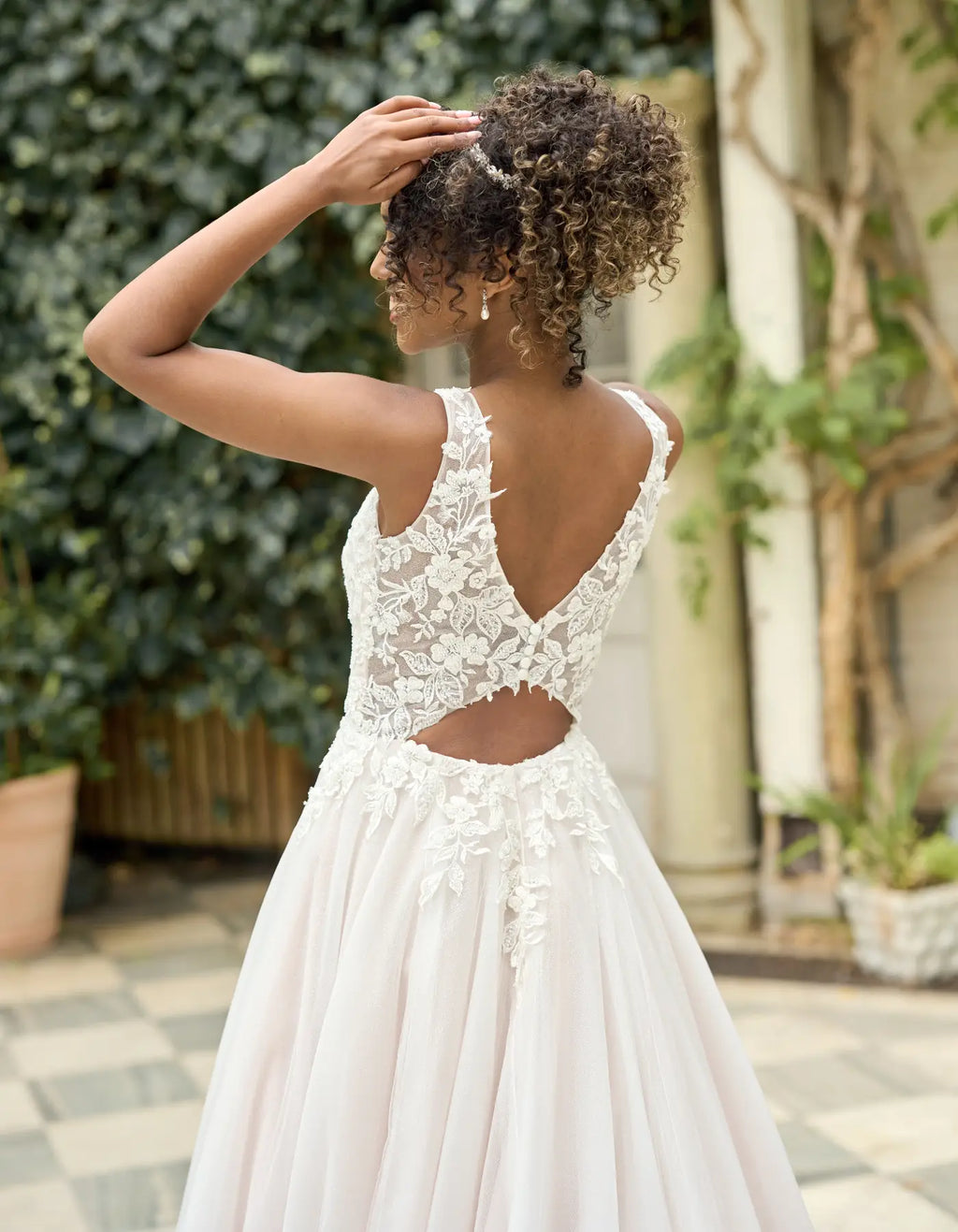 a sparkling glitter a-line with lace