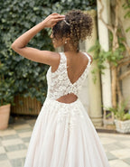 a sparkling glitter a-line with lace