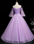 Luxurious Floral Quinceanera Prom Birthday Dress Off Shoulder Length Sleeve Floor Length Tulle Embroidery