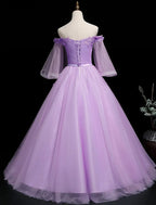 Ball Gown Luxurious Floral Quinceanera Prom Birthday Dress Off Shoulder 3/4 Length Sleeve Floor Length Tulle with Sash / Ribbon Embroidery
