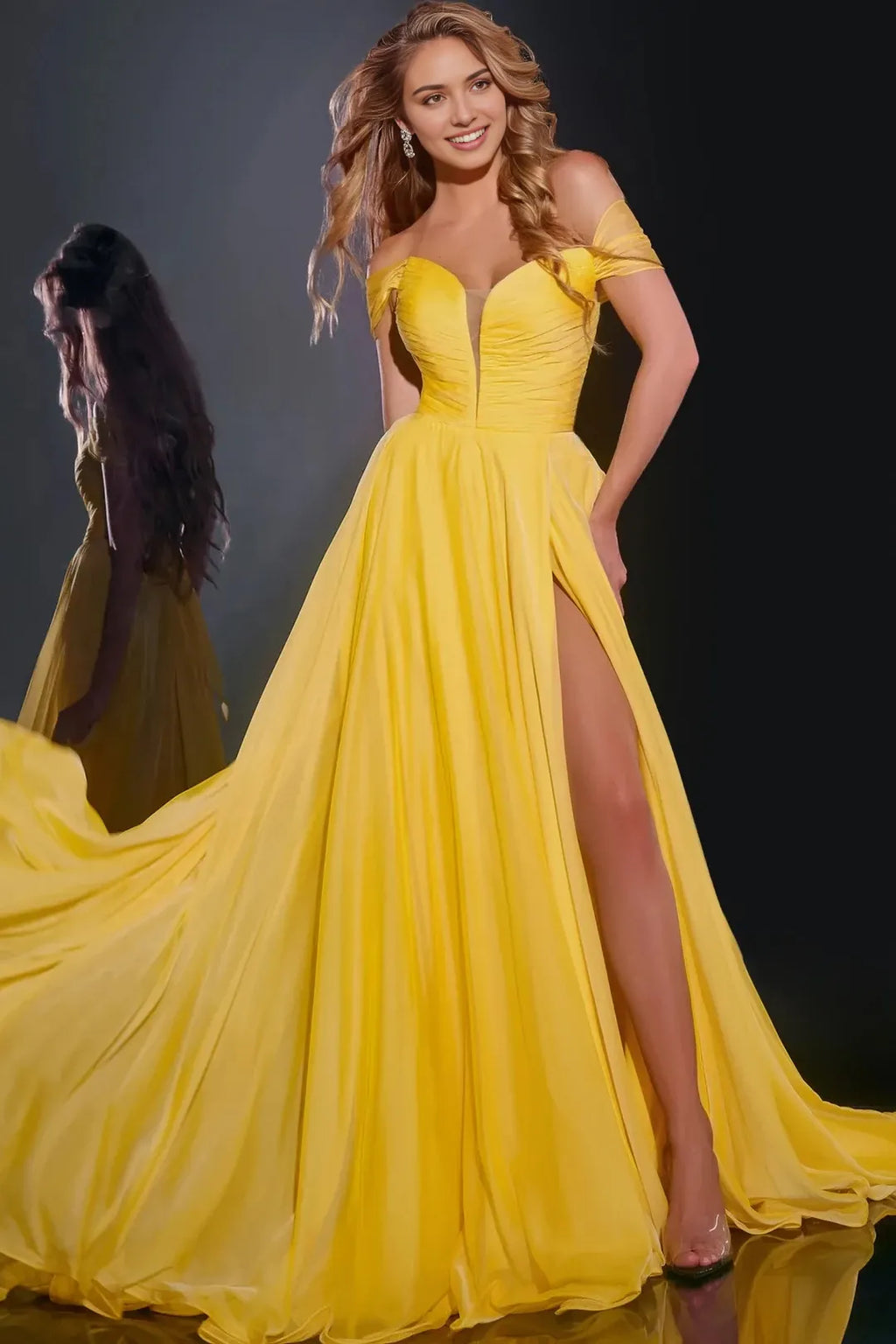 Vibrant A-Line Sweetheart Off-Shoulder Cutout-Back Sweep-Train Prom Dress