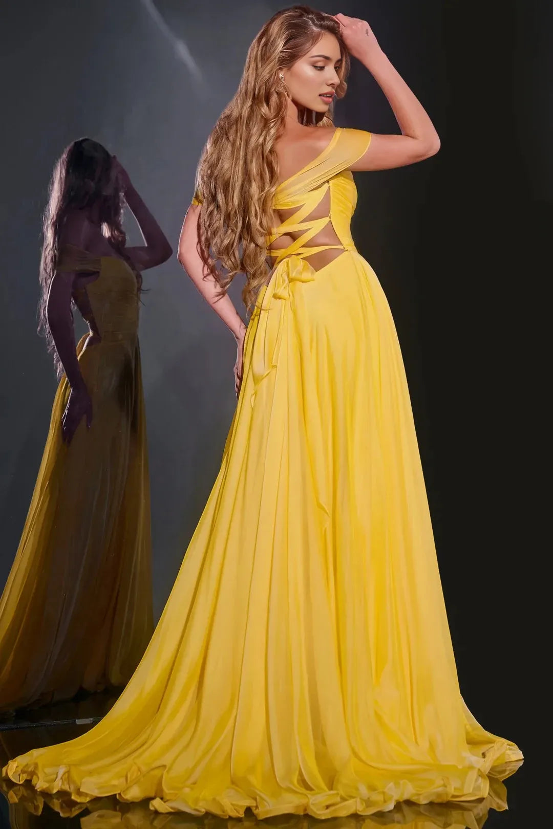 Vibrant A-Line Sweetheart Off-Shoulder Cutout-Back Sweep-Train Prom Dress