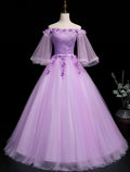 Luxurious Floral Quinceanera Prom Birthday Dress Off Shoulder Length Sleeve Floor Length Tulle Embroidery