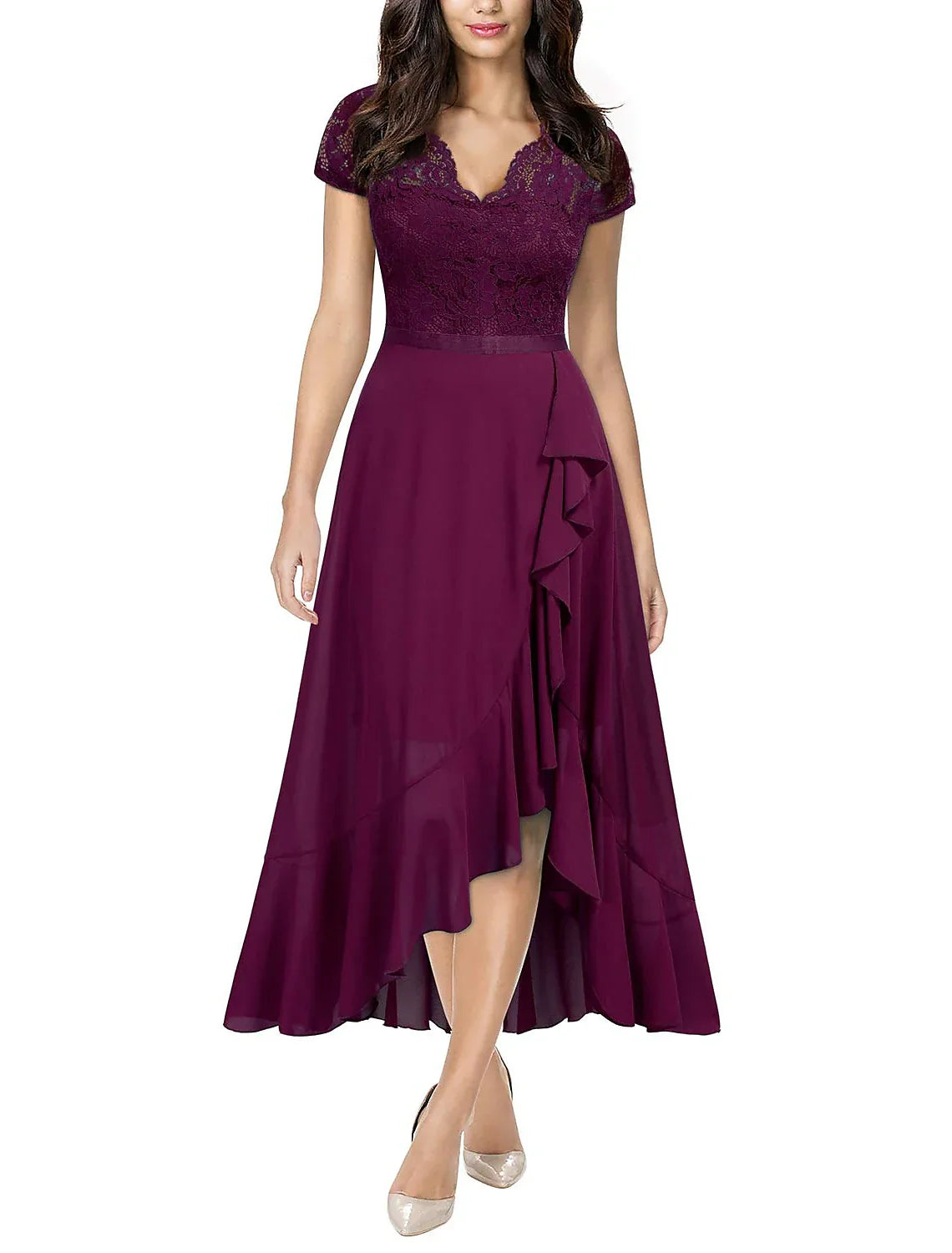 A-Line Cocktail Dresses Little Black Dress Dress Wedding Guest Cocktail Party Asymmetrical Short Sleeve One Shoulder Chiffon with Pleats