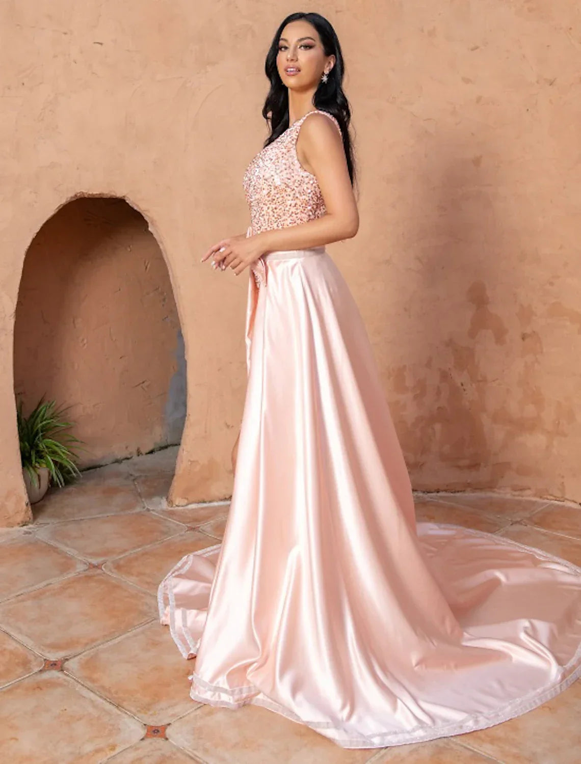 A-Line Mermaid / Trumpet Cocktail Dresses Sparkle & Shine Dress Wedding Party Birthday Court Train Sleeveless One Shoulder Sequined with Sequin