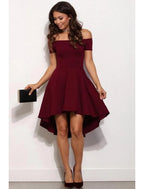 Homecoming Party Wear Dress Off Shoulder Short Sleeve Mini Stretch Satin