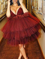 A-Line Cocktail Dresses Celebrity Style Dress Homecoming Cocktail Party Short / Mini Sleeveless Spaghetti Strap Tulle with Tiered
