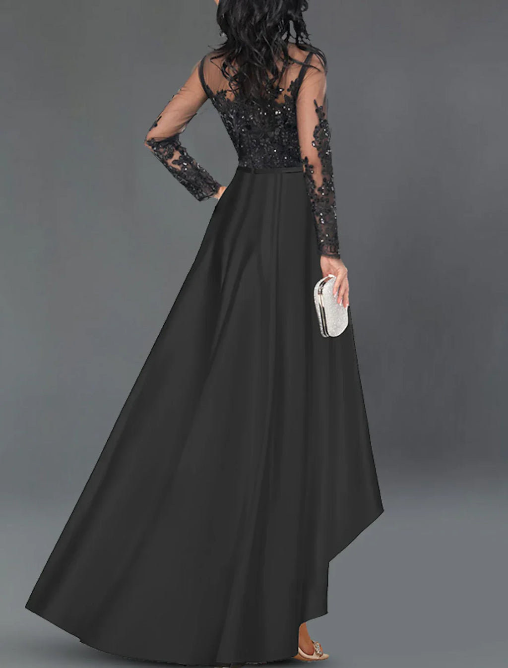 A-Line Cocktail Dresses Elegant Dress Party Wear Wedding Party Asymmetrical Long Sleeve Jewel Neck Satin with Crystals Appliques