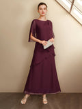 A-Line Mother of the Bride Dress Plus Size Elegant Ankle Length Chiffon Half Sleeve Ruffles