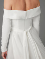 Engagement Formal Wedding Dresses A-Line Long Sleeve Off Shoulder Chiffon With