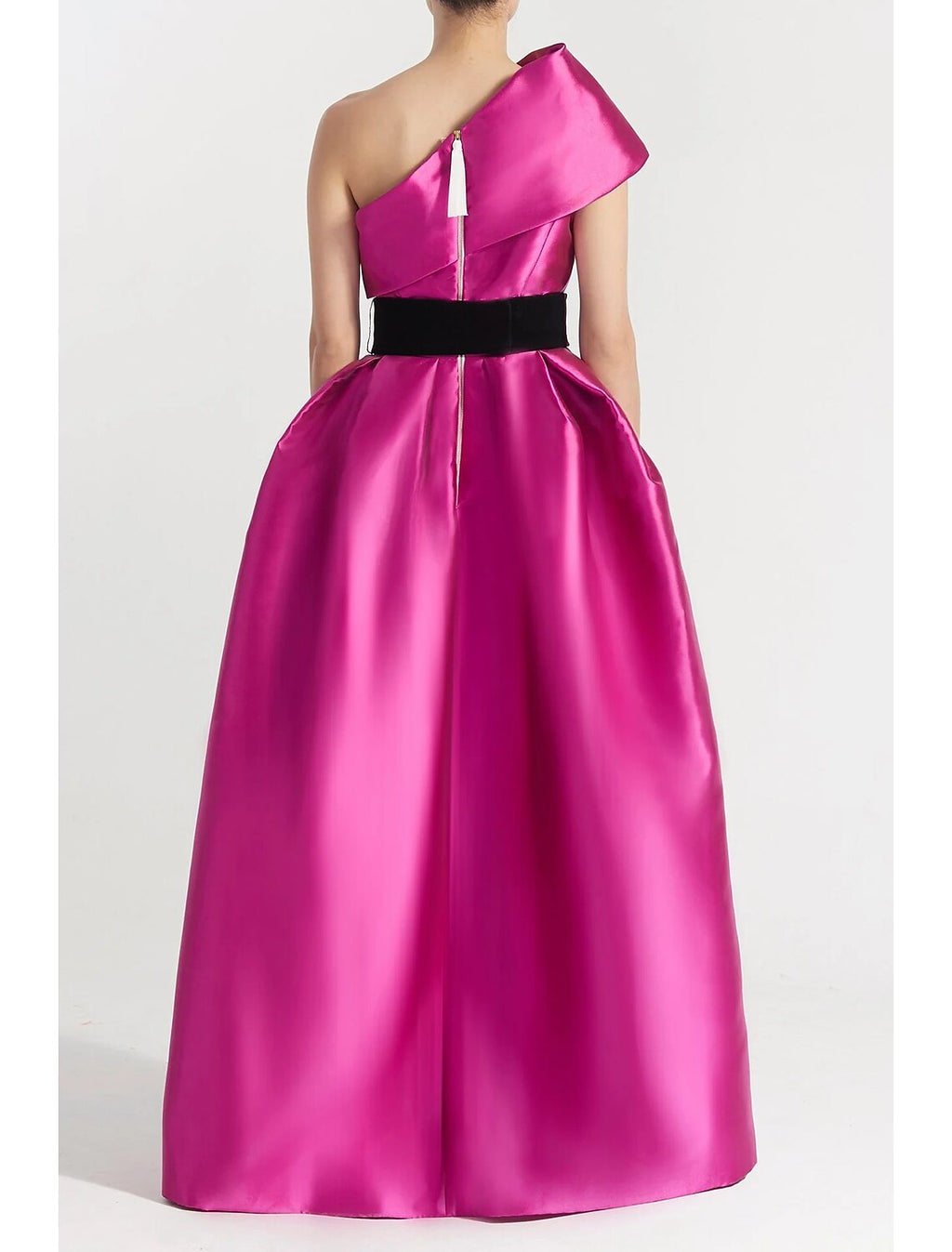 A-Line Evening Gown Elegant Dress Formal Floor Length Sleeveless One Shoulder Satin with Pocket