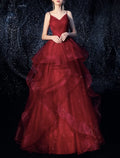 A-Line Sparkle Elegant Sparkle & Shine Engagement Formal Evening Dress Spaghetti Strap Sleeveless Floor Length Tulle with Tier