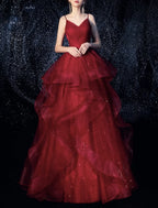 A-Line Sparkle Elegant Sparkle & Shine Engagement Formal Evening Dress Spaghetti Strap Sleeveless Floor Length Tulle with Tier