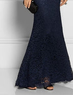 Mermaid / Trumpet Mother of the Bride Dress Wedding Guest Simple Elegant Jewel Neck Floor Length Lace Long Sleeve No with Appliques Solid Color