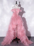 A-Line Prom Dresses Floral Dress Party Wear Asymmetrical Sleeveless Off Shoulder Tulle with Slit