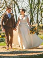 Elegant A Line V Neck Applique Wedding Dress With Chapel Train For Modern Brides