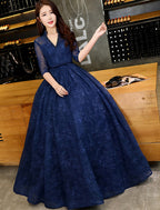 A-Line Evening Gown Beautiful Back Dress Wedding Guest Floor Length Half Sleeve V Neck Lace with Beading Prom Dresses