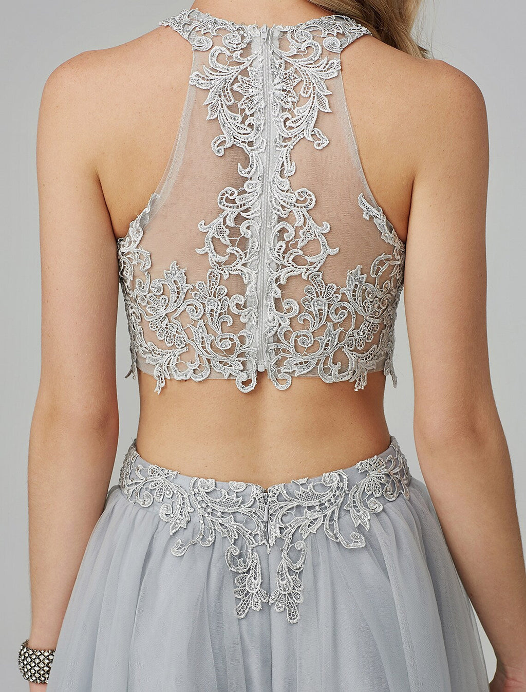 Two Piece Prom Formal Evening Dress Sleeveless Floor Length Lace