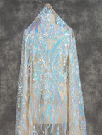Evening Gown Floral Dress Formal Chapel Train Long Sleeve V Neck Sequined Backless with Sequin Slit