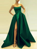 Ball Gown Party Dresses Minimalist Dress Prom Wedding Party Floor Length Sleeveless Jewel Neck Pocket Italy Satin Ladder Back with Sleek