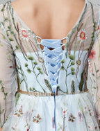 A-Line Evening Gown Elegant Dress Floor Length Sleeve Lace with Embroidery