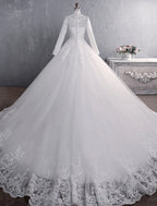 Engagement Formal Wedding Dresses Princess Long Sleeve High Neck Lace Appliques
