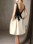 A-Line Cocktail Dresses Kentucky Derby Color Block Dress Party Wear Knee Length Sleeveless Jewel Neck Satin with Pleats Embroidery