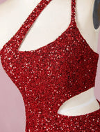 A-Line Evening Gown Elegant Dress Formal Prom Floor Length Sleeveless One Shoulder Sequined with Glitter Sequin