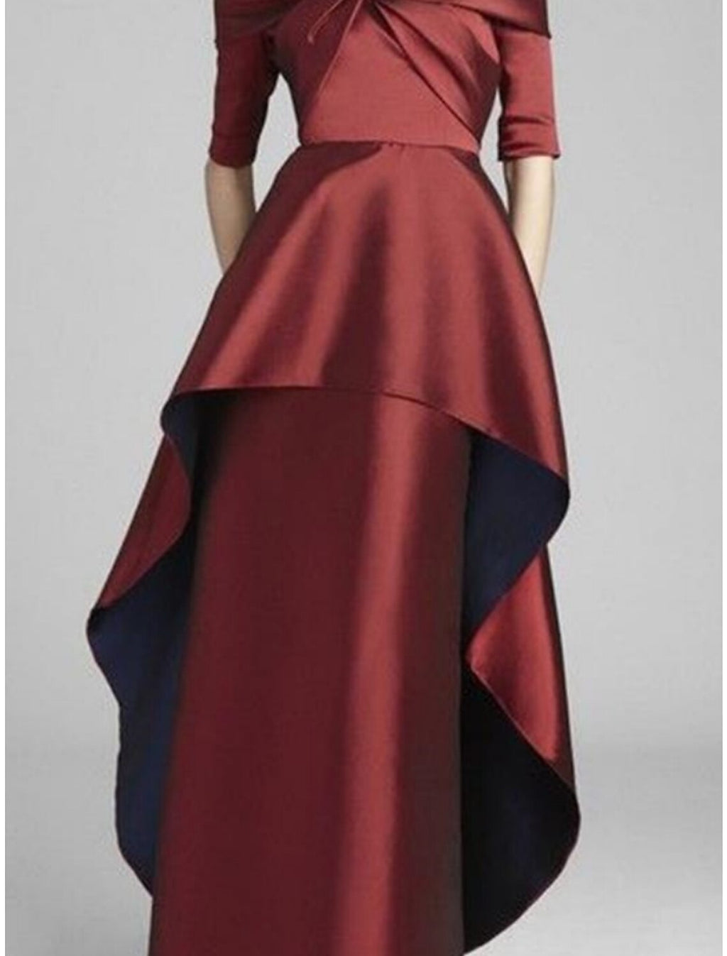 A-Line Mother of the Bride Dress Wedding Guest Party Elegant Off Shoulder Floor Length Satin Half Sleeve with Tier Ruching