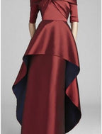A-Line Mother of the Bride Dress Wedding Guest Party Elegant Off Shoulder Floor Length Satin Half Sleeve with Tier Ruching