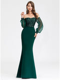 Sexy Formal Evening Dress Off Shoulder Long Sleeve Floor Length with Sequin