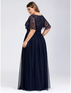 A-Line Prom Dresses Dress Wedding Guest Floor Length Short Sleeve Tulle with Sequin Appliques