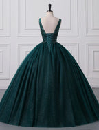 Prom Dresses Sparkle Shine Dress Quinceanera Floor Length Sleeveless V Neck Tulle with Sequin Appliques