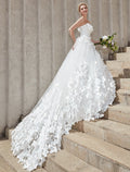 Engagement Open Back Formal Wedding Dresses Ball Gown Strapless Strapless Tulle With Crystals Flower