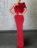 Mermaid / Trumpet Evening Gown Celebrity Style Dress Formal Wedding Guest Floor Length Sleeveless One Shoulder Stretch Fabric with Ruffles