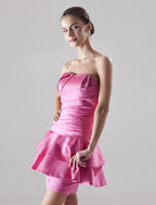 A-Line Dress Short Mini Sleeveless Satin Side Draping