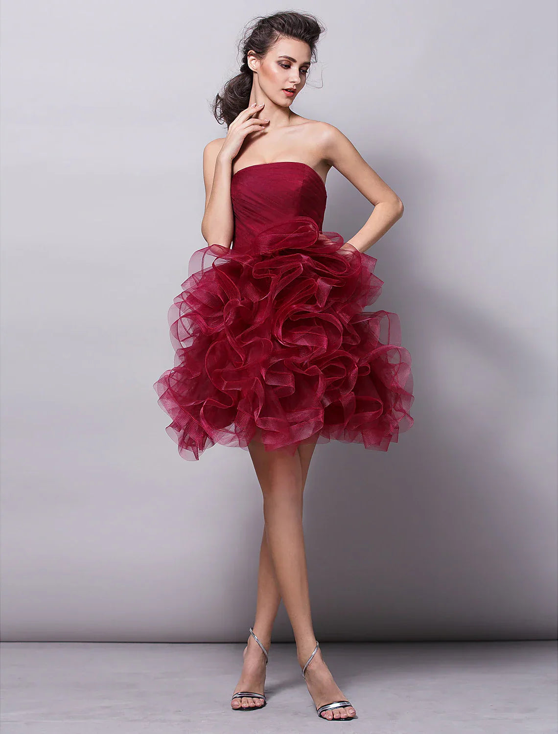 Ball Gown Hot Homecoming Cocktail Party Valentine's Day Dress Strapless Sleeveless Short / Mini Tulle with Ruched