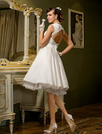 Vintage Little White Dresses Knee Length A-Line Lace Button