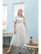 Cocktail Dresses Plus Size Dress hort Sleeve Off Shoulder Tulle with Buttons