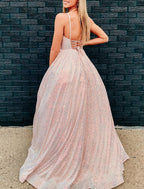 A-Line Prom Dresses Sparkle & Shine Dress Party Wear Wedding Guest Floor Length Sleeveless Spaghetti Strap Sequined with Glitter Sequin