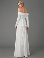 Engagement Formal Wedding Dresses A-Line Long Sleeve Off Shoulder Chiffon With