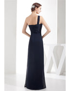 Evening Gown Dress Wedding Floor Length Sleeveless One Shoulder Chiffon with Ruched