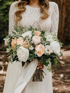 Beach Open Back Wedding Dresses  A-Line Long Sleeve  Lace With Pleats Appliques
