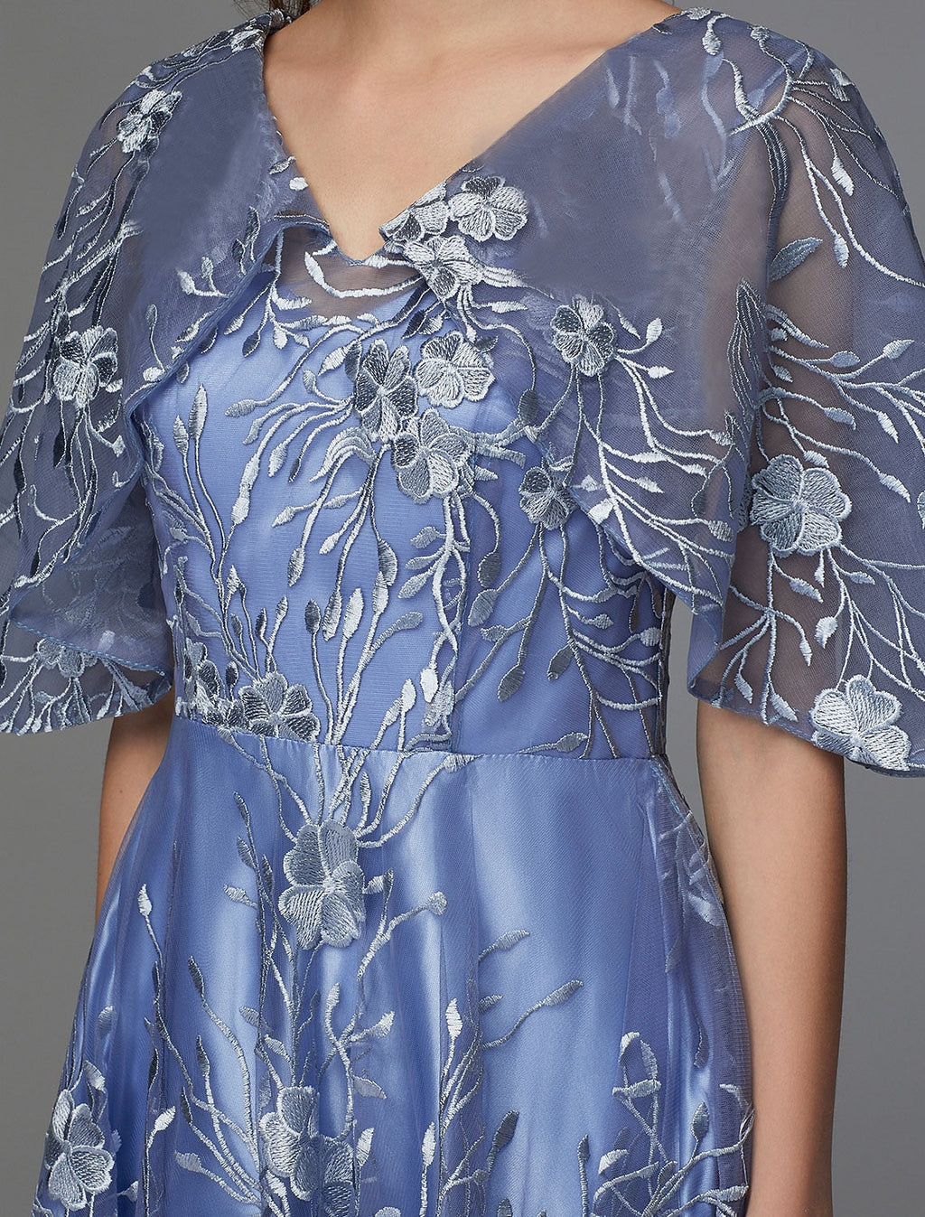A-Line Floral Dress Wedding Guest Cocktail Party Tea Length Sleeveless V Neck Lace V Back with Pattern / Print Appliques