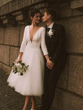 Bridal Shower Vintage Simple Wedding Dresses Wedding Dresses A-Line Sweetheart Camisole Spaghetti Strap Ankle Length Tulle Bridal Gowns With Bow(s)