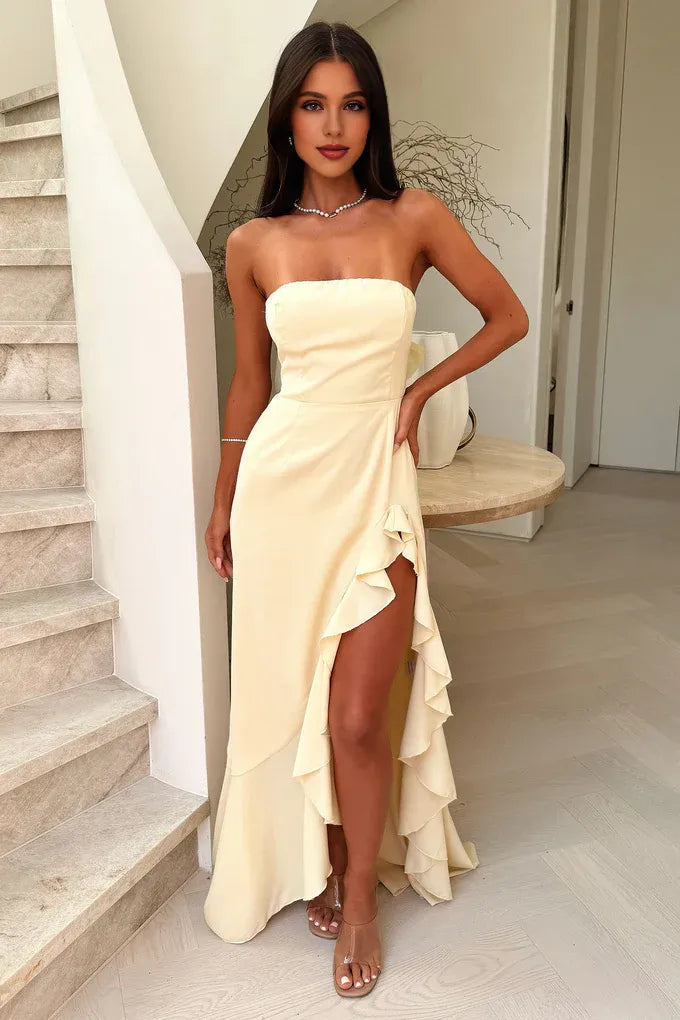 Mermaid/Trumpet Strapless Sleeveless Backless Ruffles Floor-Length Prom Dress