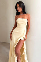 Mermaid/Trumpet Strapless Sleeveless Backless Ruffles Floor-Length Prom Dress