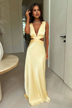 Mermaid/Trumpet V-Neck Sleeveless Backless Floor-Length Prom Dress
