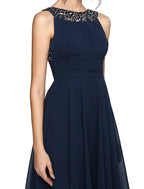 A-Line Cocktail Dresses Party Dress Wedding Guest Cocktail Party Knee Length Sleeveless Illusion Neck Chiffon with Ruched Sequin